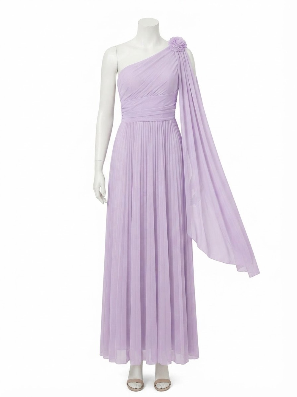 Lavender One-Shoulder Chiffon Evening Dress